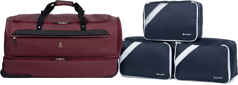 Travelpro Roadtrip 30 Drop-Bottom Wheels Rolling Duffel Bag Luggage 3 Large Packing Cubes Included Men, Women, Burgundy, Inch