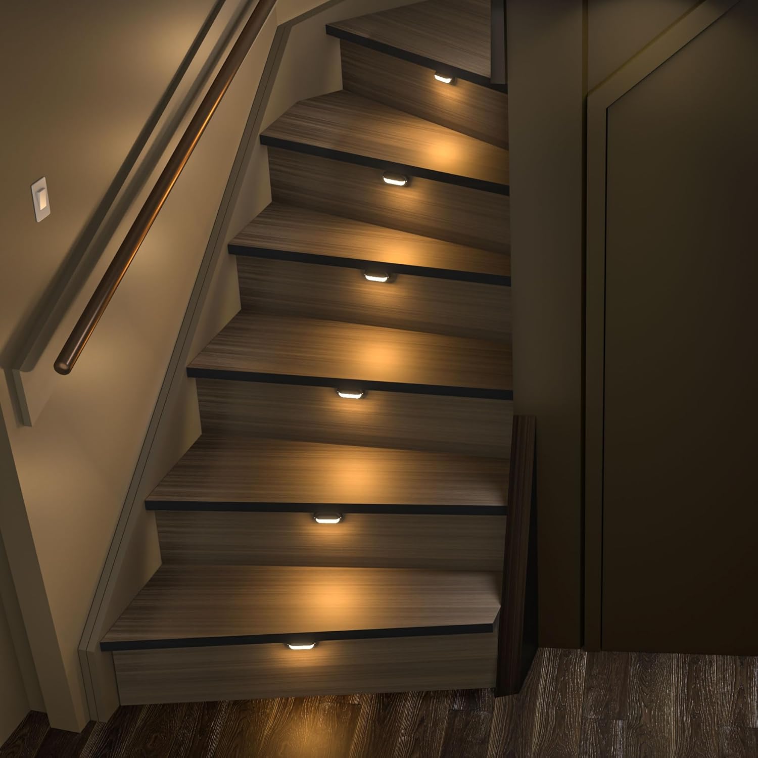 Motion-Triggered LED Stair Lighting Kit SSL-0516-B, Dimmable Delay Lights Off Day/Night Function Suilt for Indoor Stair Lights (Warm White 3000K, 16 Stairs)