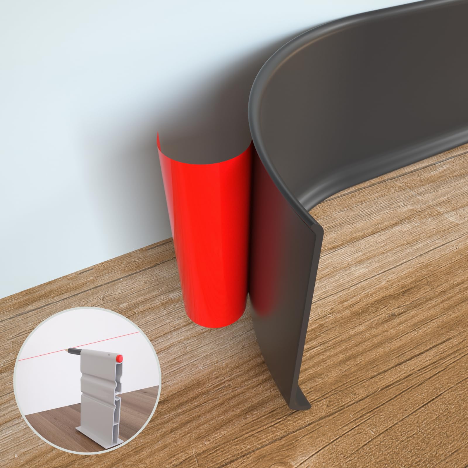 Flexible Baseboard Molding Trim, 4 Inch x 20 Feet Peel and Stick Vinyl Wall Base Cove Base, Self-Adhesive Rubber Wall Base Moulding Trim(S100,Black)