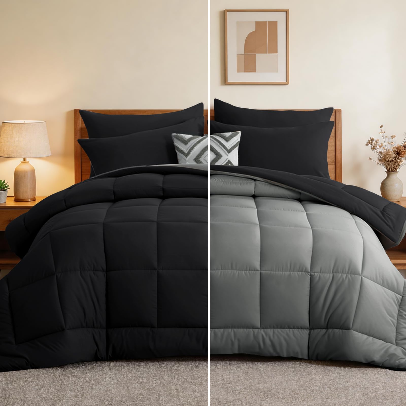 Tifschlaf Coverless Duvet Single 10.5 Tog - Reversible Bed Duvet for All Seasons, Luxury Lightweight Quilt Washable Comforter 135x200cm Black/Grey