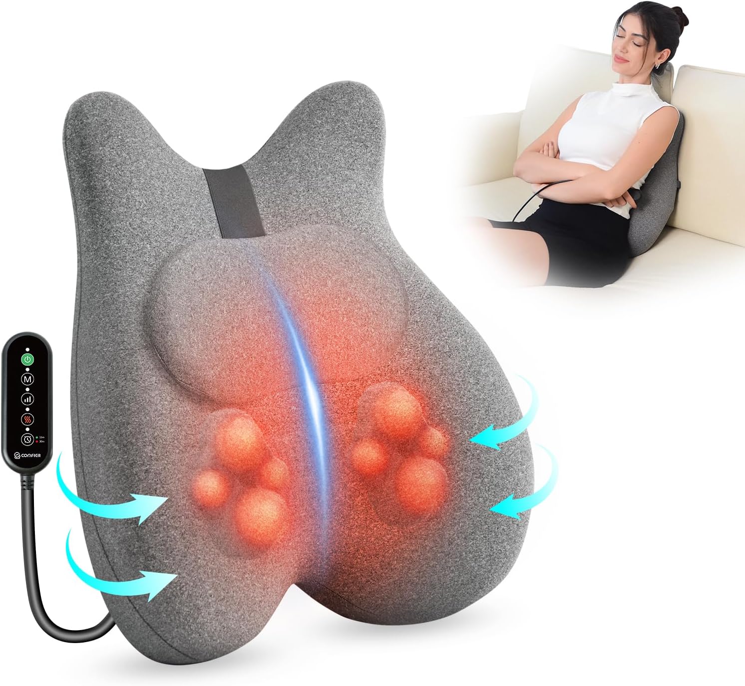 COMFIER Lumbar Cushion, Ergonomic Memory Foam Shoulder Massager, Shiatsu Back Massage with Heat, Graphene Heating Back Massager for Office Chair
