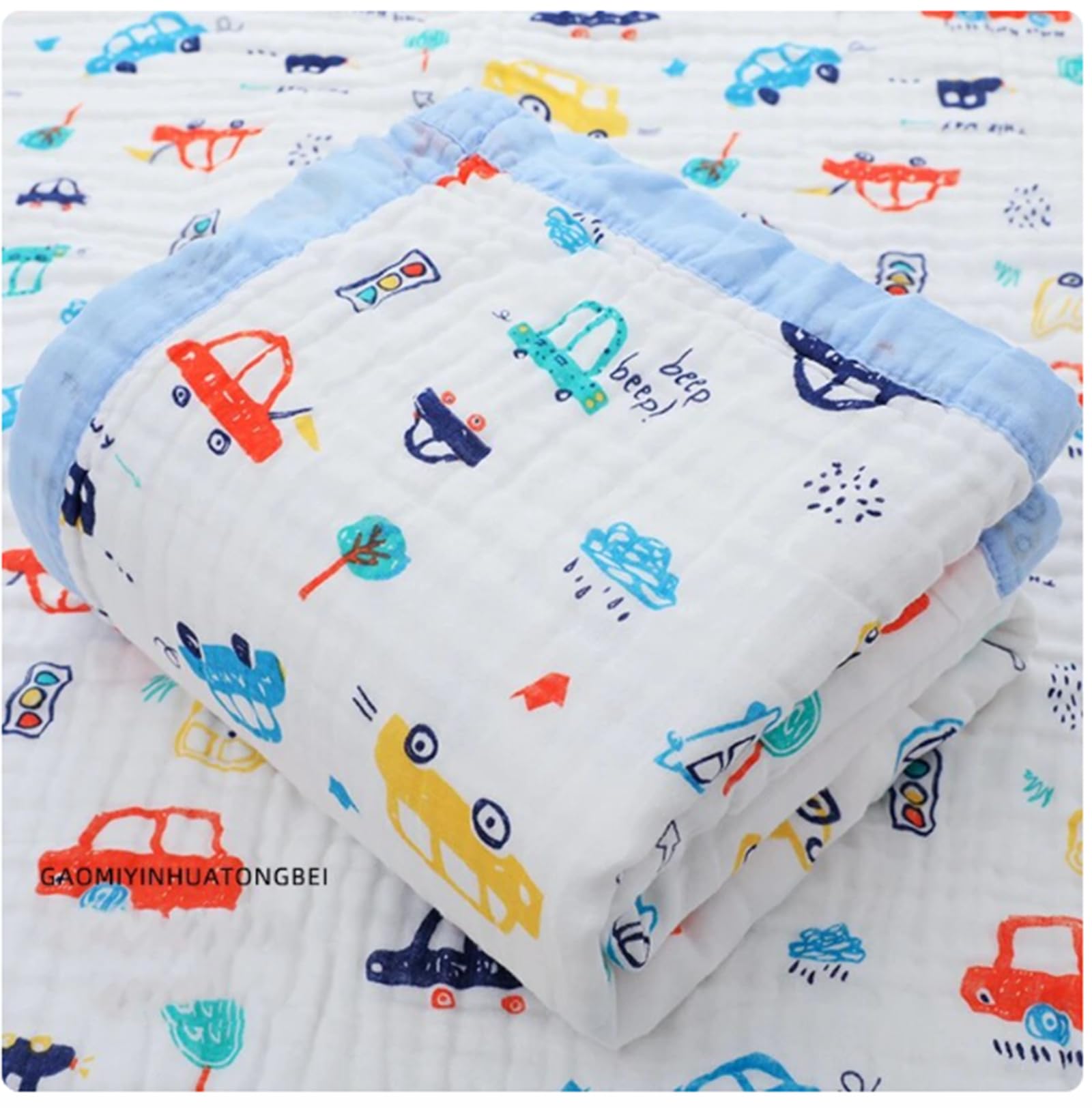 Tickle Tums 100% Cotton Muslin Baby Blanket 6 Layer Soft Blanket Muslin Blanket for Kids Baby Infants Baby Swaddle Muslin Blanket for Baby New Born 110Cm X110 Cm 0-4 Years, 300 Tc, Cars Blue