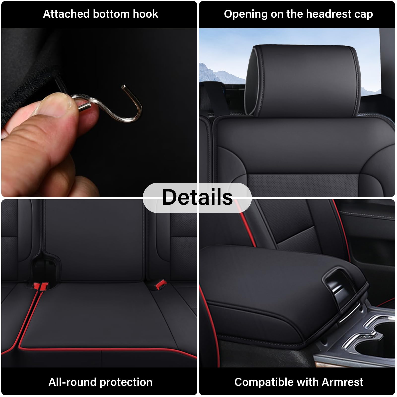 Coverado Chevy Silverado Seat Covers Full Set, Faux Leather Car Seat Covers Fit for 2014-2018 1500, 2015-2019 2500HD 3500HD Chevy Silverado GMC Sierra Crew Double Extended Cab (Red)