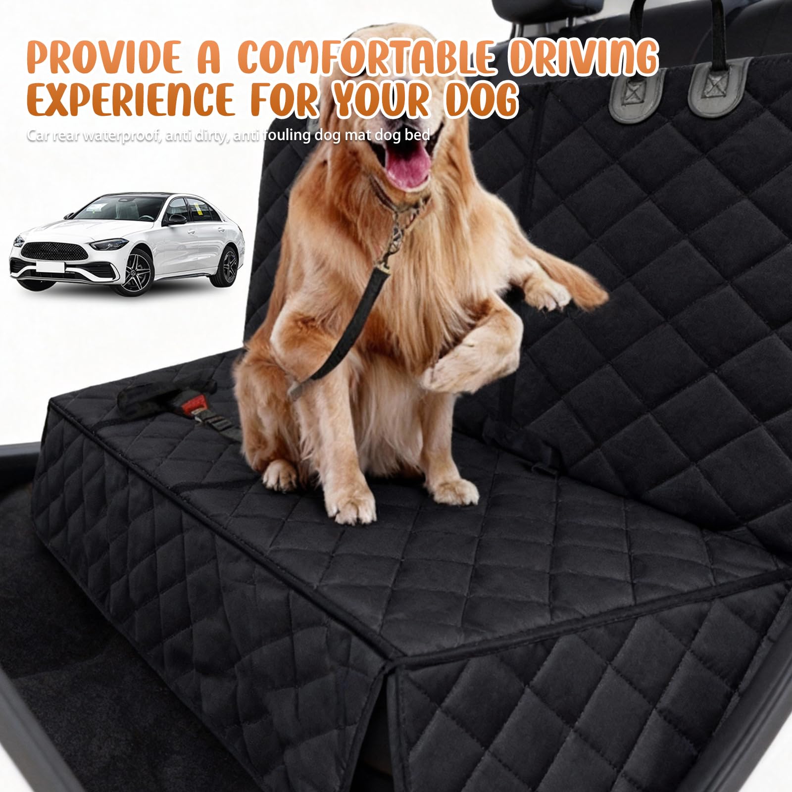GOMETY Coperta per cani per auto per sedile posteriore, 135x120cm Impermeabile Antigraffio Antiscivolo Protezione per auto per cani per sedile posteriore con cintura di sicurezza, Protezione