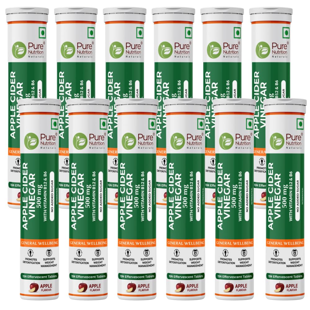 Pure Nutrition ACV 180 Effervescent Tabs (15 x 12) for Weight Management & Gut Health | Apple Cider Vinegar with Mother, Vitamin B12 & Garcinia Cambogia To enhance metabolic function & Easy Digestion-image-43