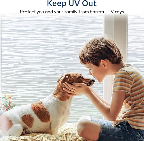 Miniatura 2 de rabbitgoo Película de privacidad para ventana, película de vidrio esmerilado, cubierta de vinilo extraíble para puertas, bloqueo UV, decorativa