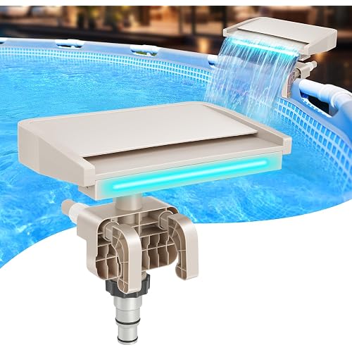 Hanaoyo LED Pool Fountain Waterfall for Above Ground Pools, 7 Different Lighting Colors, Smooth Flowing Pool Waterfall Relaxing Cascade for Outdoor Decor, Adjustable Width Fits Various Frames