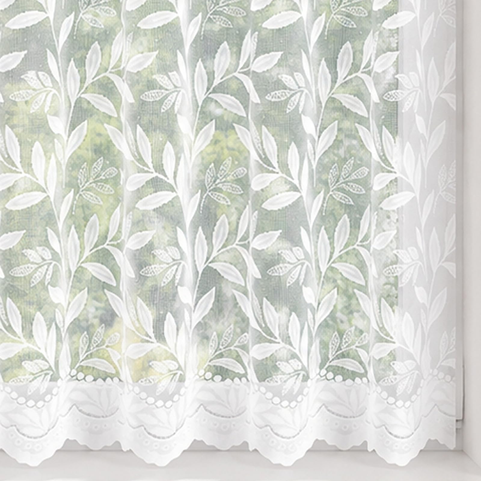 81" (206cm) Drop - Sylvana White Floral Leaf Lace Net Curtain - Choose Your Design - Sold By The Metre - Supplied In One Continuous Piece - Slot Top