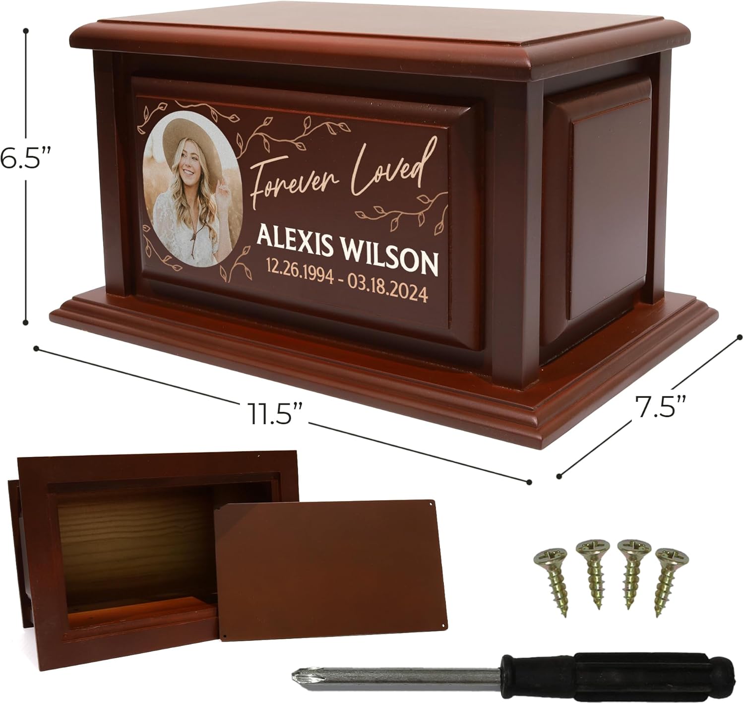 250lbs Personalized Urns for Ashes Made of Solid Pine Wood Custom Urn Box for Human Ashes Large Burial and Cremation Urns for Ashes, Cherry Wood Color Urns (Design 9)