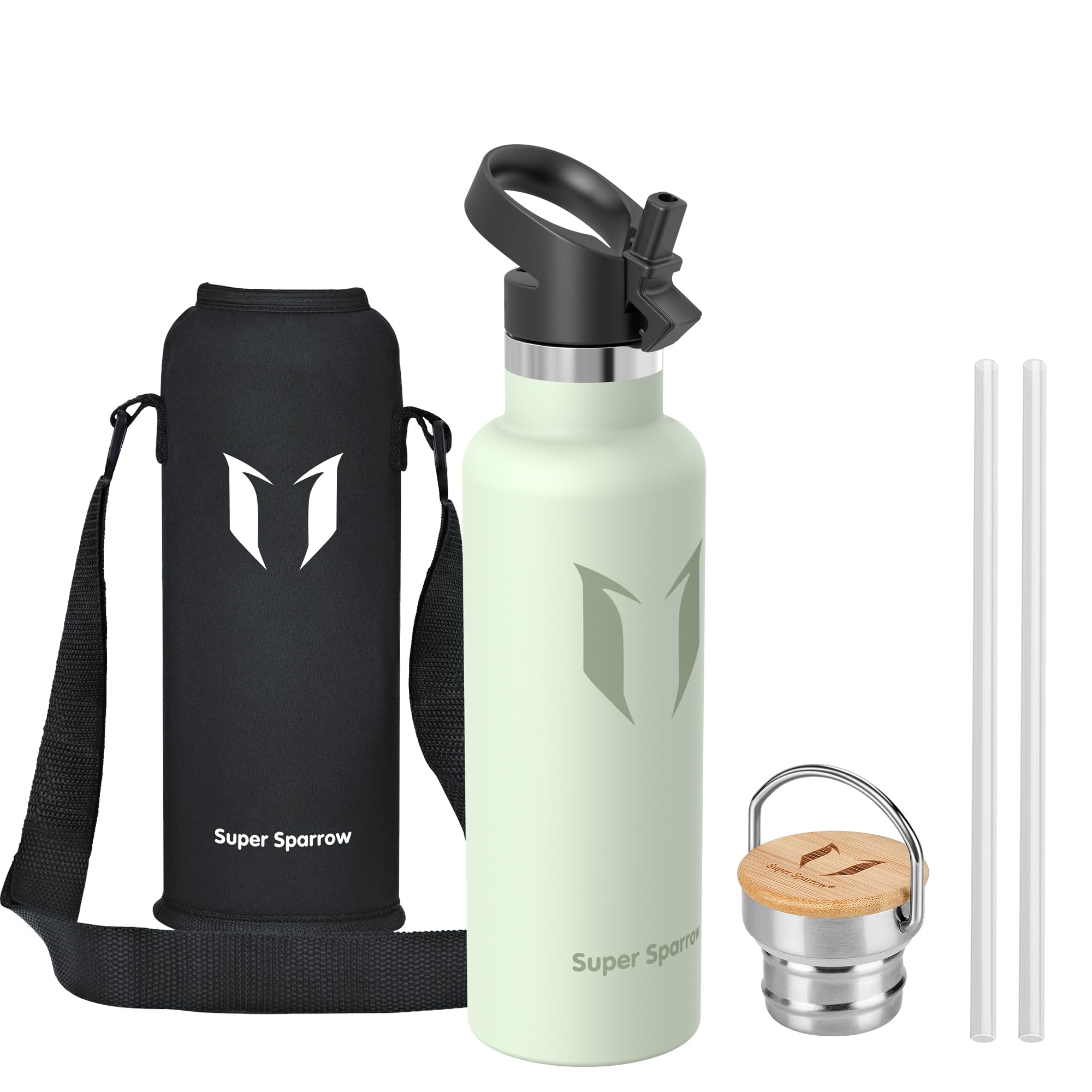 Super Sparrow Trinkflasche Edelstahl - 500ml/750ml/1L - Auslaufsicher Thermoskanne, BPA-Frei Wasserflasche - Thermosflasche Kinder für Sprudel, Sport, Schule, Fitness - Mit 2 Deckeln