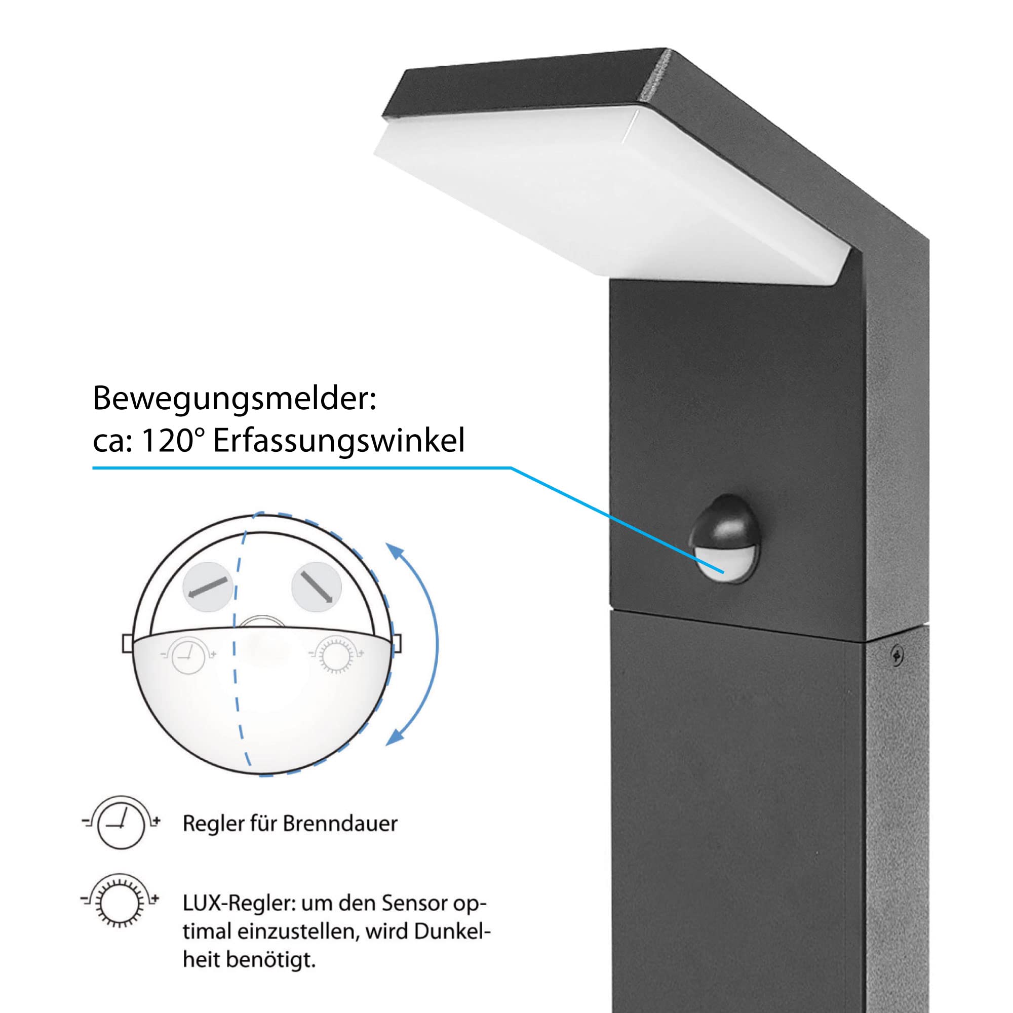 Maxkomfort Standleuchte Außenleuchte mit Bewegungsmelder Wegbeleuchtung LED Schwarz IP44 Außenbeleuchtung Garten moderne 80cm Standlampe aus Aluminium 1505A1-800