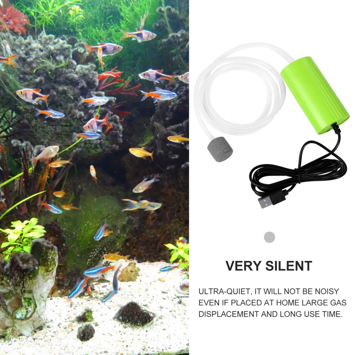 Happyyami 2piezas Mini Bomba De Aire USB Silenciosa para Acuarios Oxigenador Portátil De Agua para Transporte De Peces y Uso Cortes De Energía