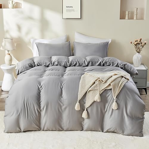 Miniatura 1 de GOKOTTA Funda de edredón tamaño King, rayón hecho de bambú, juego de funda de edredón suave de 3 piezas con cierre de botón, 1 funda de edredón de