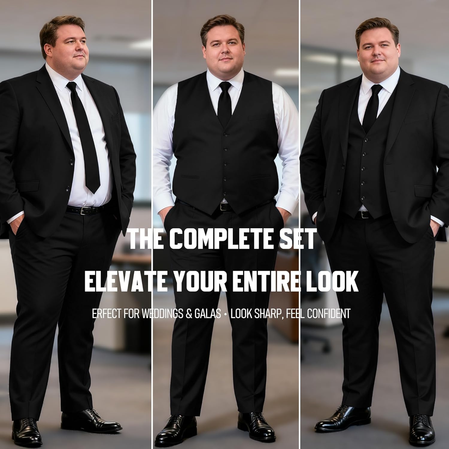 GATMSTZ 3 Piece Suit for Men Big and Tall Classic Fit Men Tuxedo Suit Set Jacket Vest Pants - Image 5