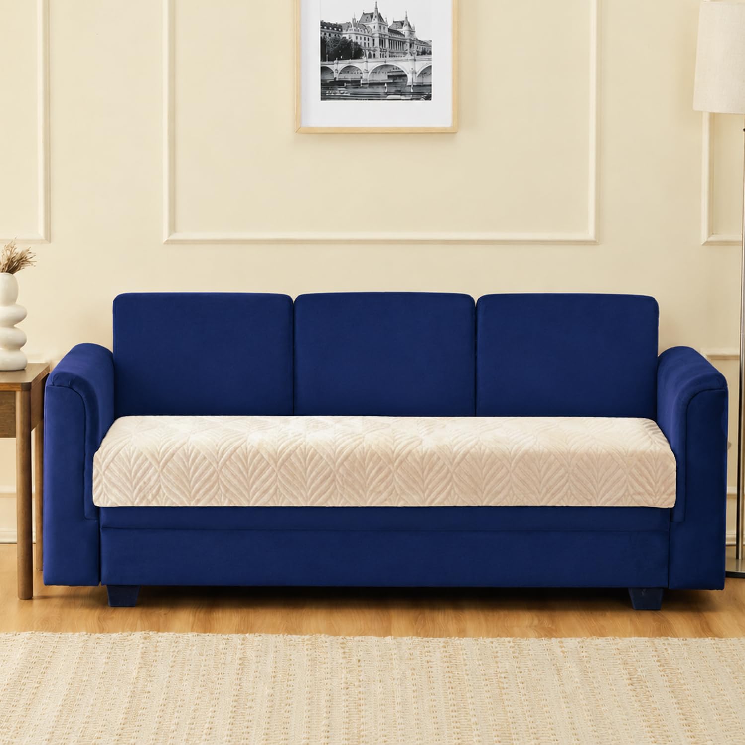 Amazon Basics – Velvet Quilted Make Your Own Sofa Cover |70 x 180 cm| Microfiber Sofa Slipcover (Beige, 3 Seater)-image-23