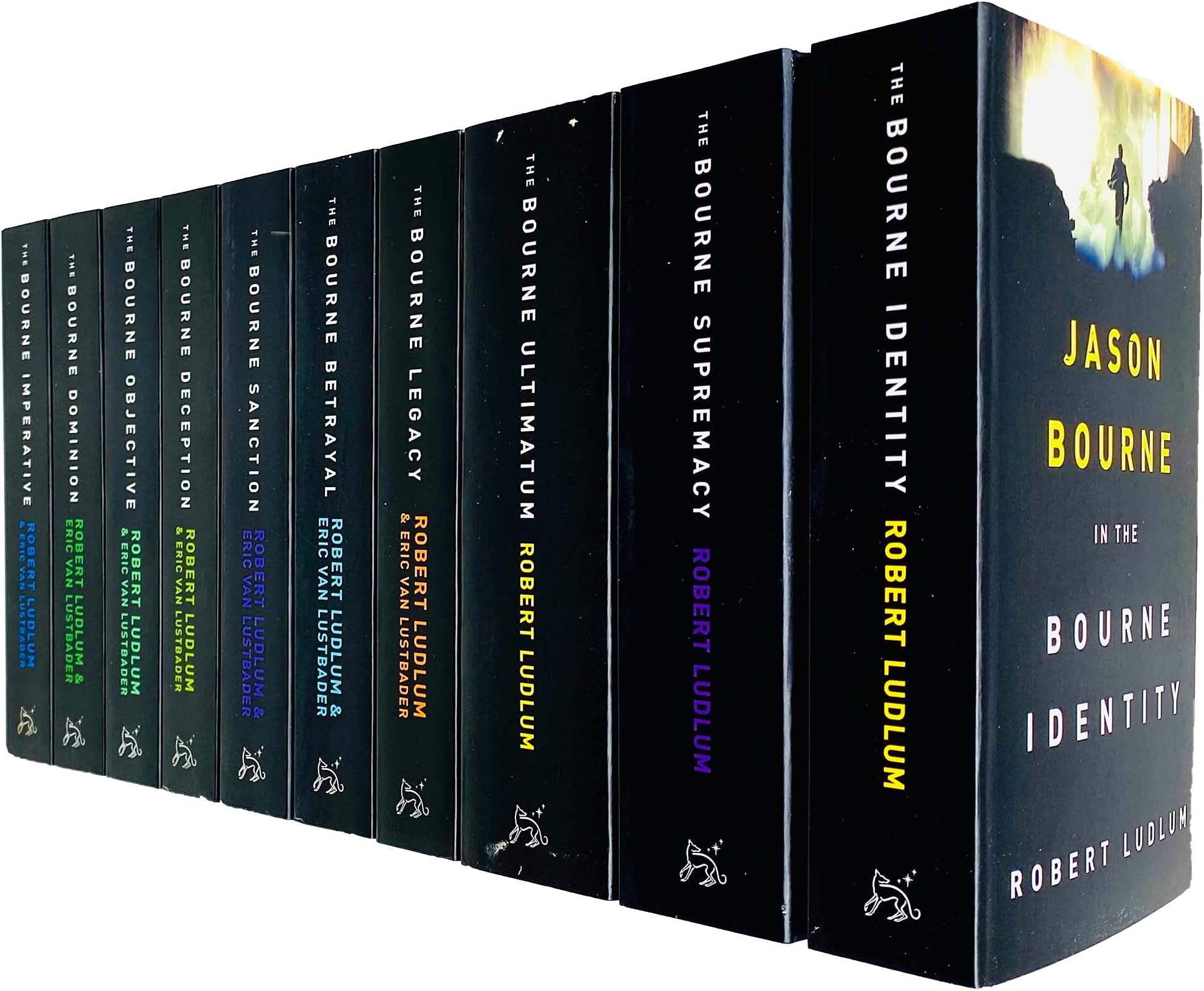 The Bourne Trilogy Series Collection Robert Ludlum 10 Books Set (The Bourne Imperative, The Bourne Legacy, The Bourne Supremacy, The Bourne Ultimatum, The Bourne Identity, The Bourne Objective, The Bourne Sanction, Deception, Betrayal, Dominion)