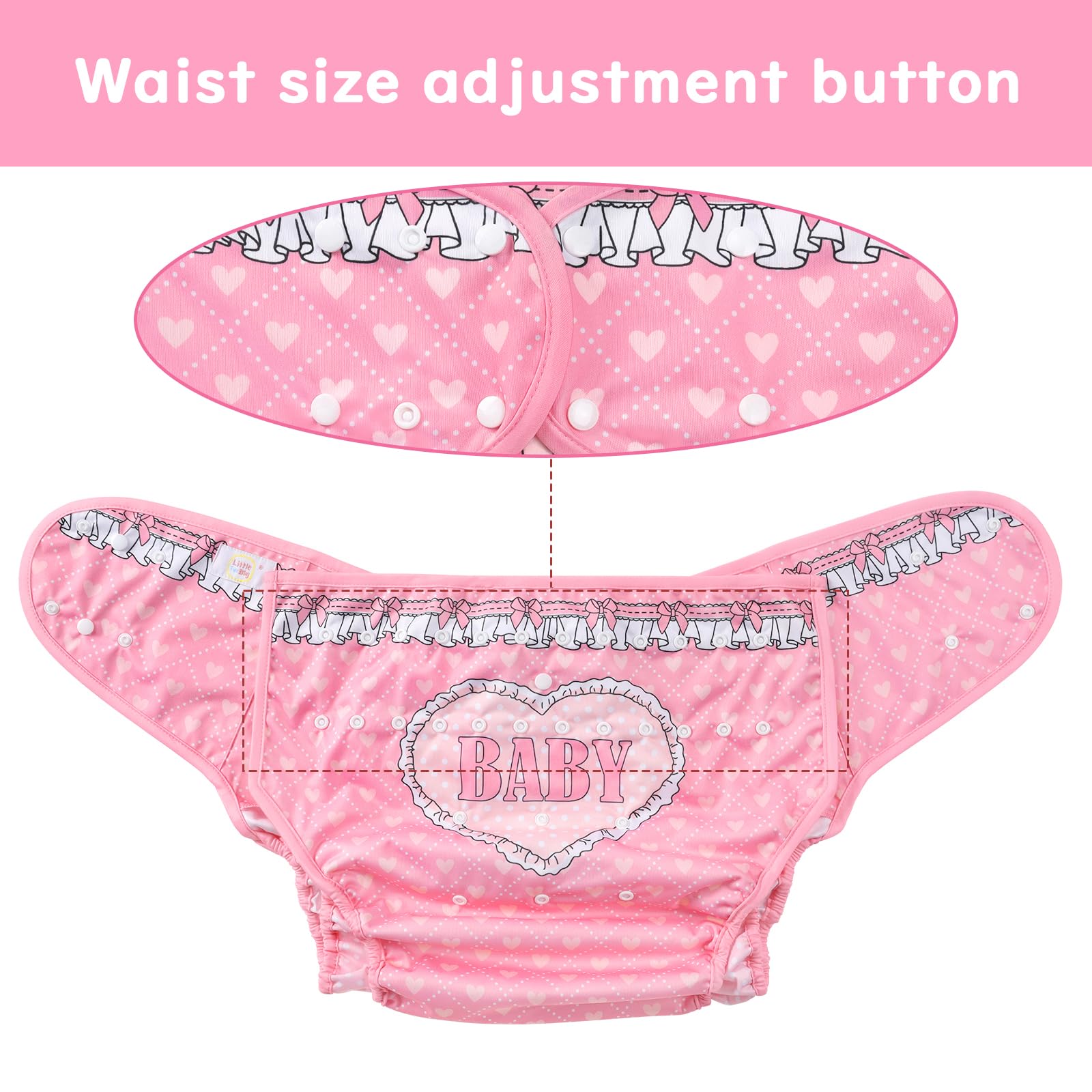 LittleForBig Cubierta de pañal de tela impermeable lavable ajustable reutilizable para adultos - Blushing Baby M