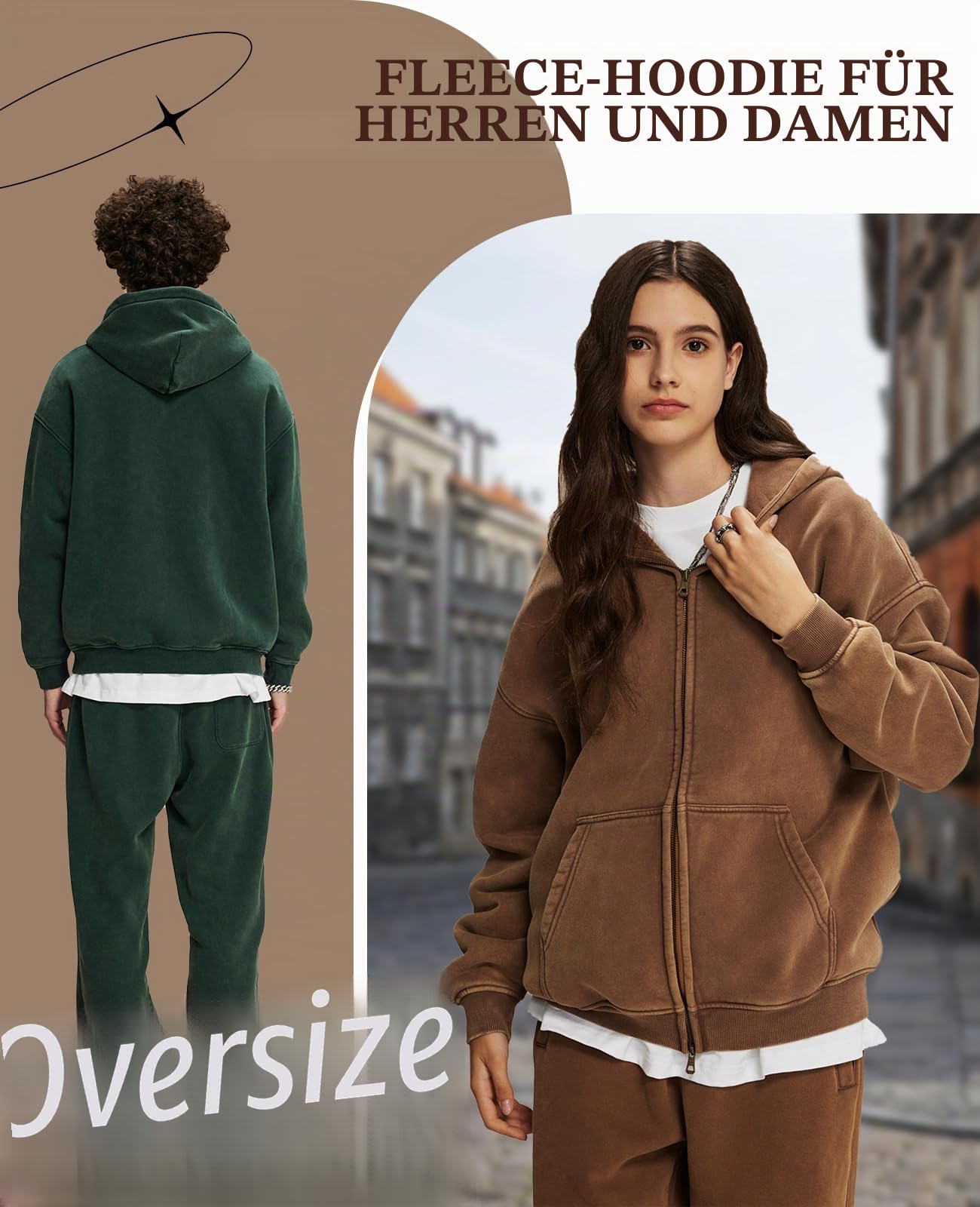HOUZONIY Hoodie Damen Sweatjacke Kapuzenjacke Oversize Reißverschluss Fleece Sweatshirt Einfarbig Herbst Jacken Y2k Kapuzenpullover