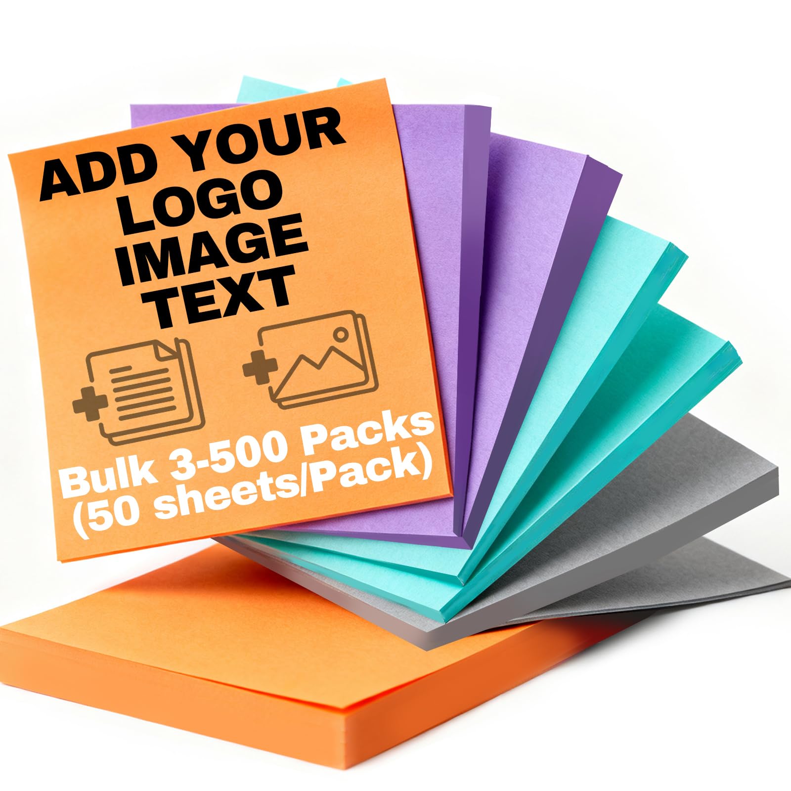 Custom Sticky Notes 3" x 3" with Text Logo 3-500 Pack 50 Sheets/Pad for Office, School, Business Marketing Stationery Note (100)