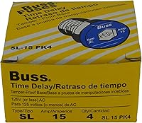 Bussmann SL-15PK4 15A Time-Delay Rejection Base Plug Fuses, 125V UL Listed 4-Pack for Motor Protection