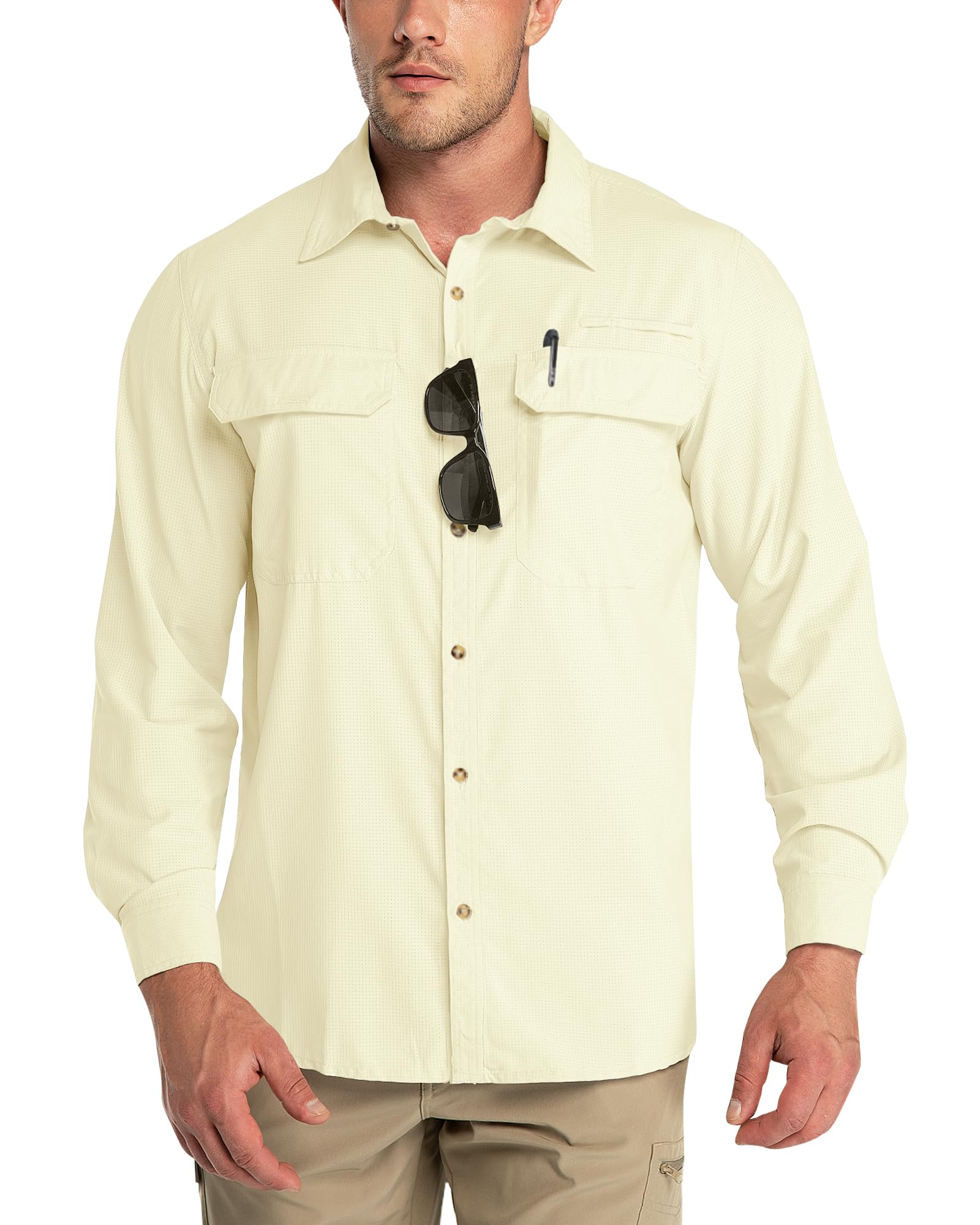 Outdoor Ventures Chemise à Manches Longues pour Homme - Chemise Fonctionnelle - Séchage Rapide - Décontractée - Respirante - Printemps Été - Automne - avec Poches