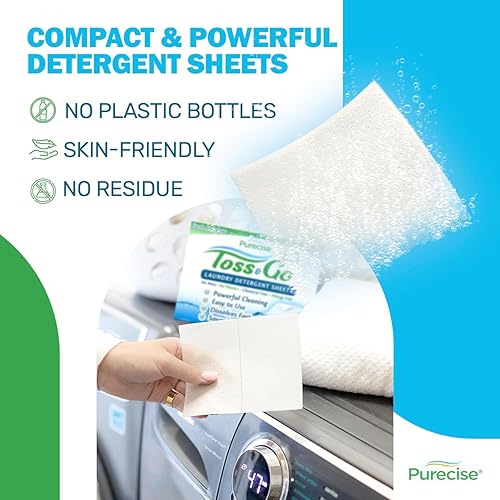Miniatura 17 de Purecise Hojas de detergente para ropa, sin perfume, ecológicas y ligeras, eliminación de olores, 60 cargas en total (30 hojas), aptas para viajes