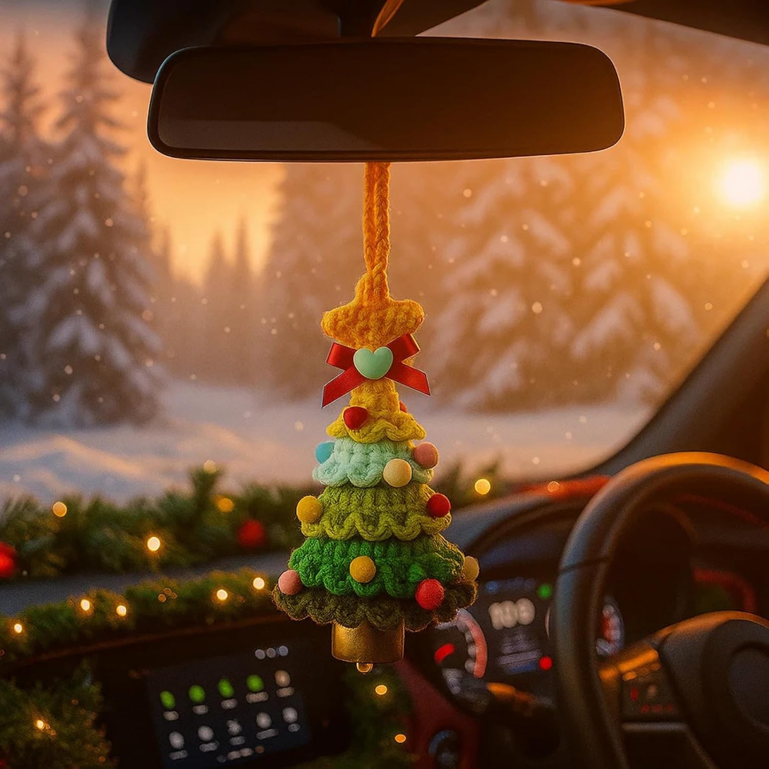 Christmas Tree Ornament - Hand-Knitted Car Mirror Hanging Accessories image 3