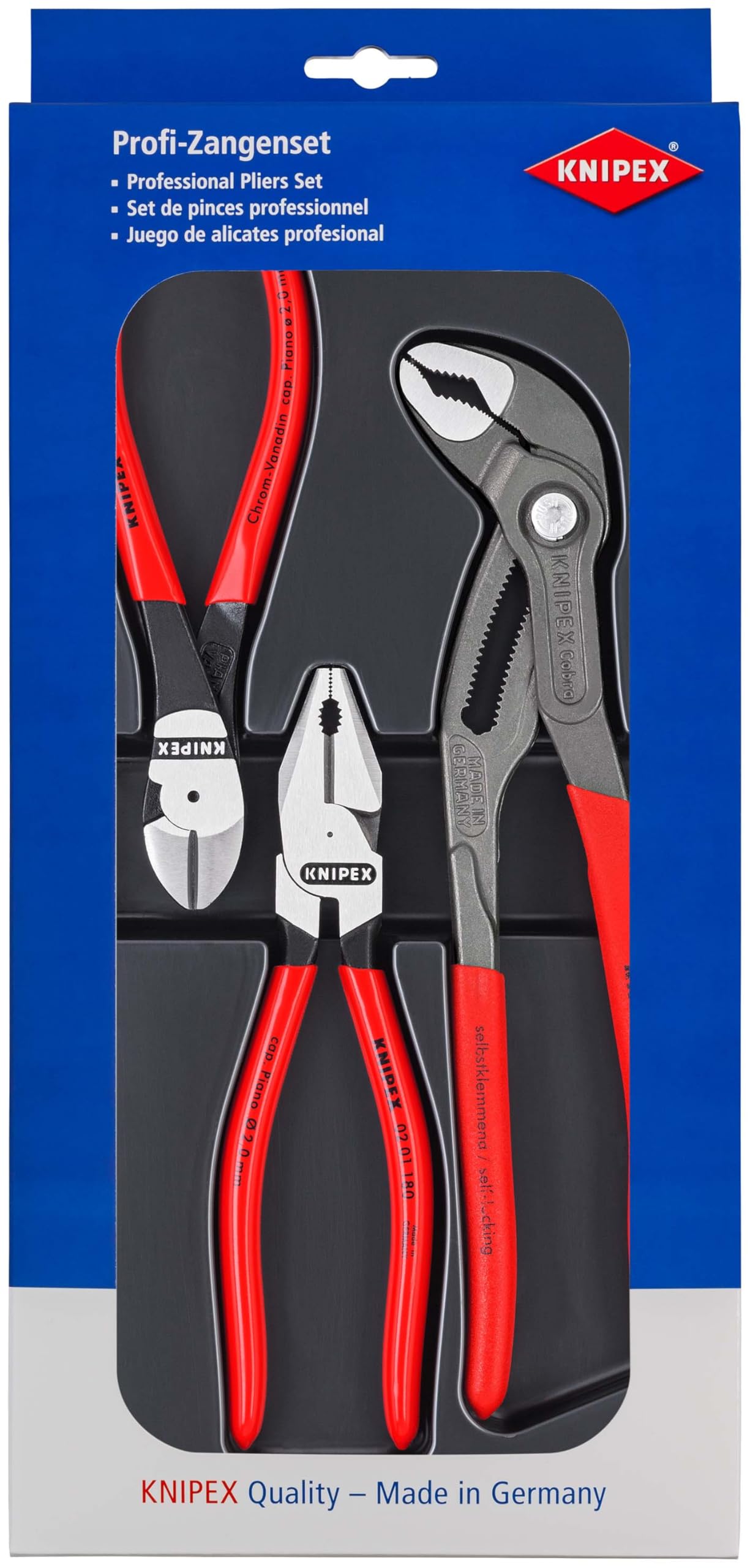 KNIPEX Kraft-Paket 1x 02 01 180, 1x 87 01 250, 1x 74 01 160, 00 20 10