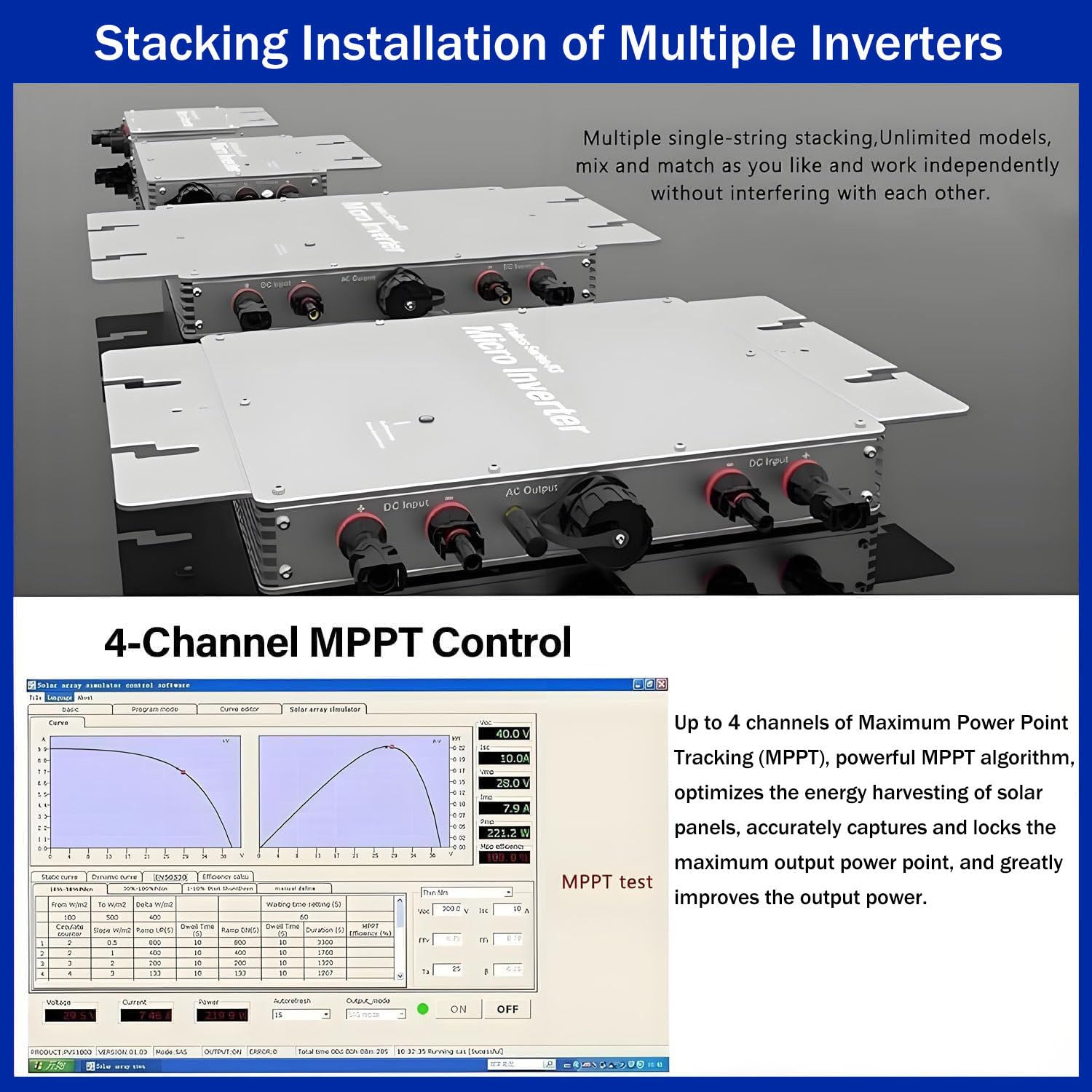 Inversor Solar MPPT, microinversor de conexión a Red, Control Inteligente Mediante aplicación WiFi, Resistencia al Agua IP65, inversores de Potencia de CA con identificación automática 600W