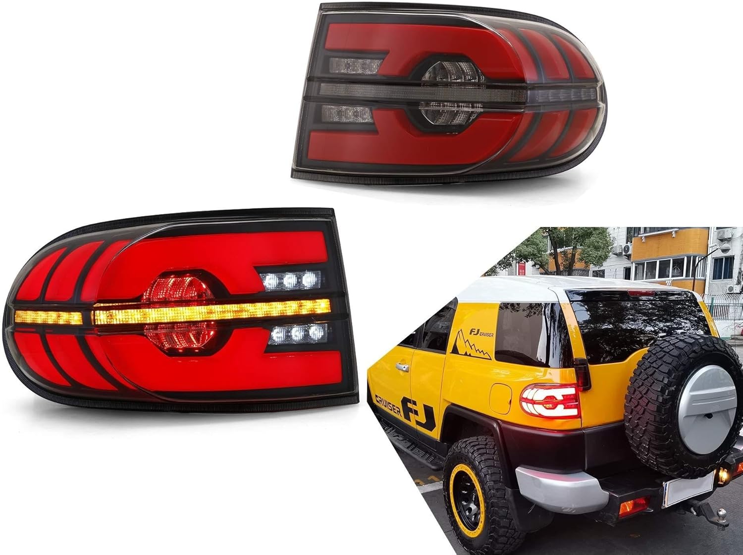 inginuity time LED Tail Lights For Toyota FJ Cruiser 2007-2014 Start-up Animation DRL Sequential Indicator Rear Lamp Assembly (Clear)