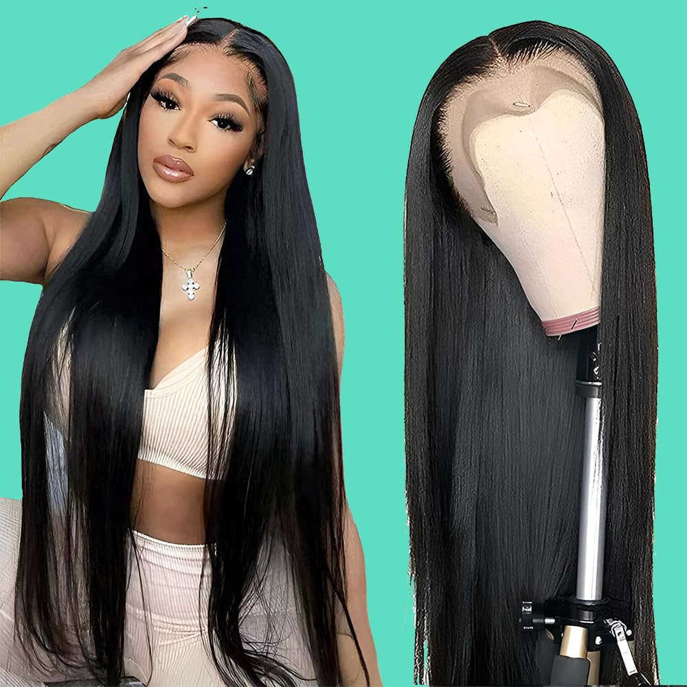 Essent 13x6 Human Hair Wig Lace Front Wig Straight 100% Real Human Hair Wig Pre Plucked Lace Front Wig Natural 180% Density Lace Frontal Wigs for Women with Baby Hair (Straight 20 Inch)
