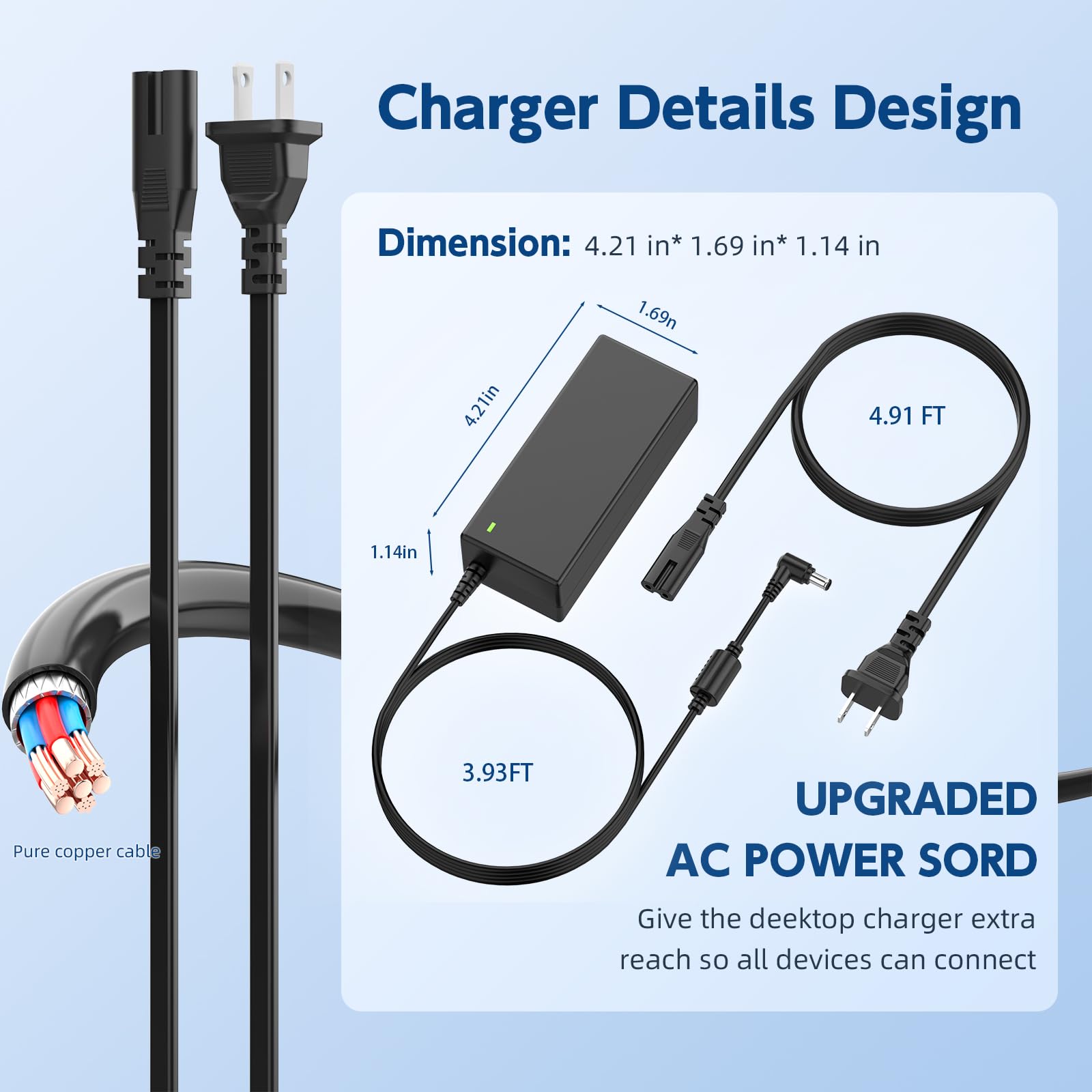 Cable de alimentación de 14 V compatible con Samsung Monitor S20A350B, S22D300HY S24F350FH, C24F390FHN C27F390FHN C27F396FHN S27D396FHN S27DD 80H Fuente de alimentación de TV 28E570D 7
