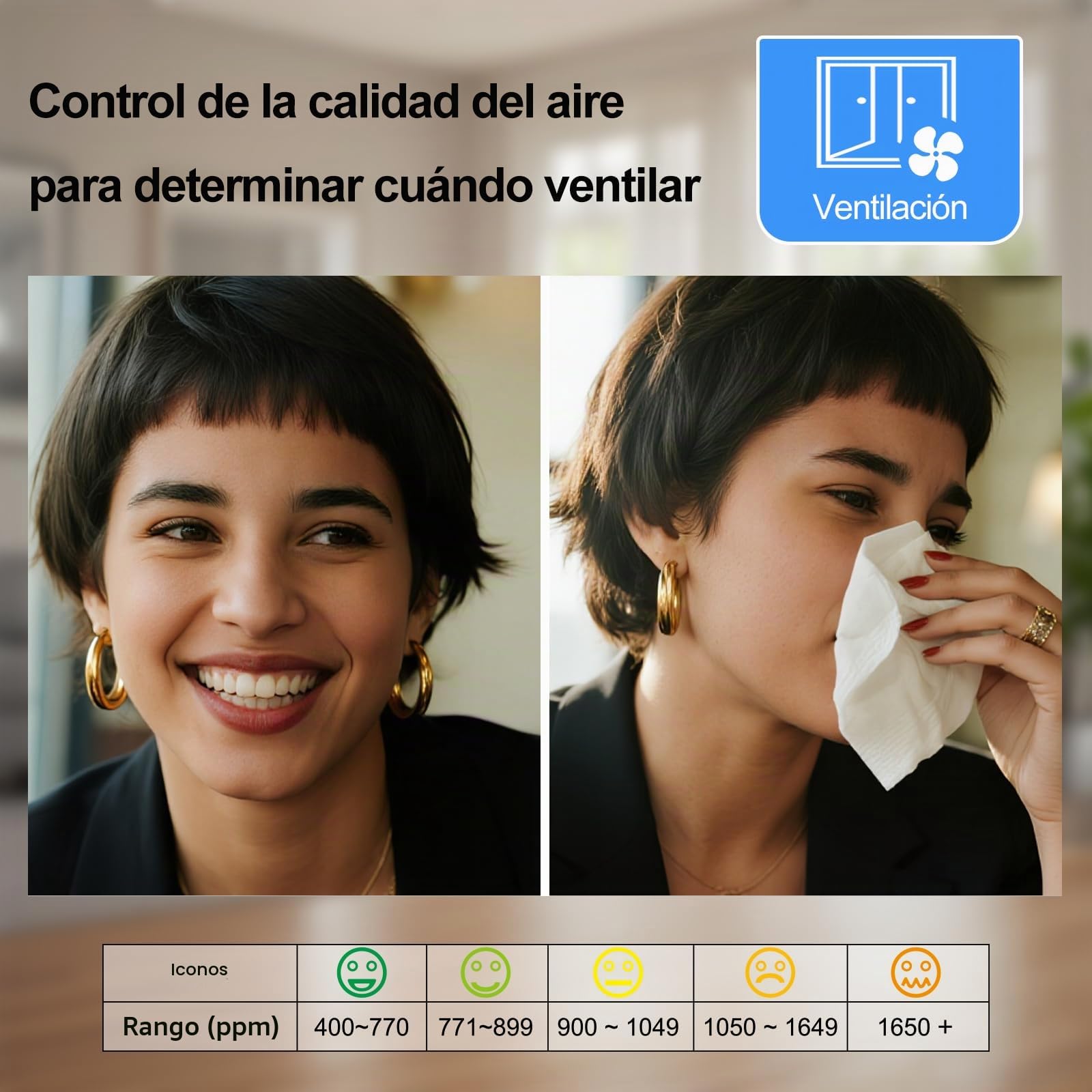 KETOTEK Monitor de CO2, Monitor de Calidad del Aire Interior con Alarma CO2, Detector de Dióxido de Carbono, Temperatura y Humedad para Hogar Oficina o Escuela