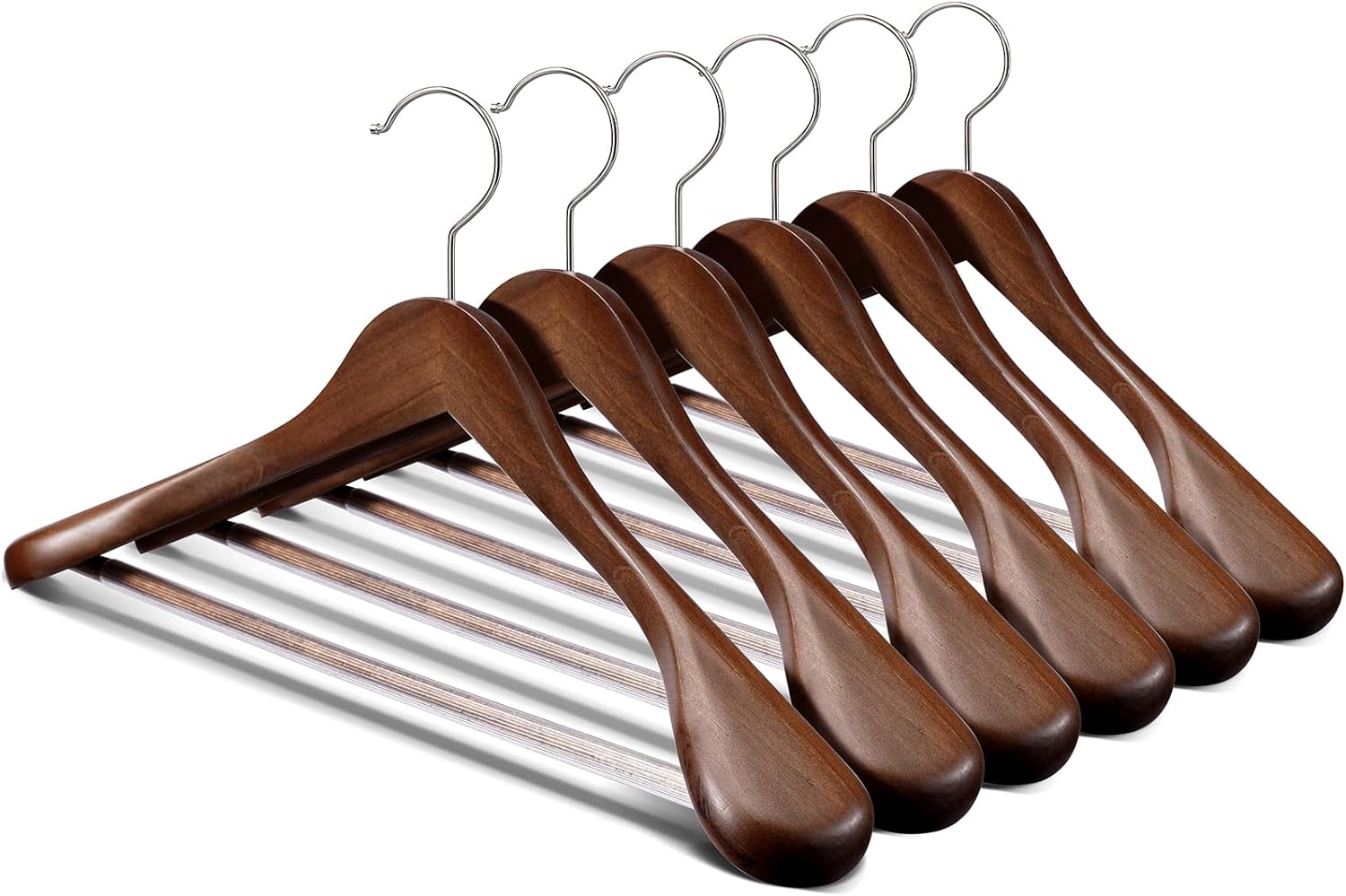 Suit Hangers - Wooden Coat Hangers with Heavy Duty Retotating Hooks & Non Slip Pants Bar - Smooth Finish for Sweater, Pants, Heavy Clothes (Walnut) 10 Pack (Wide Shoulder)