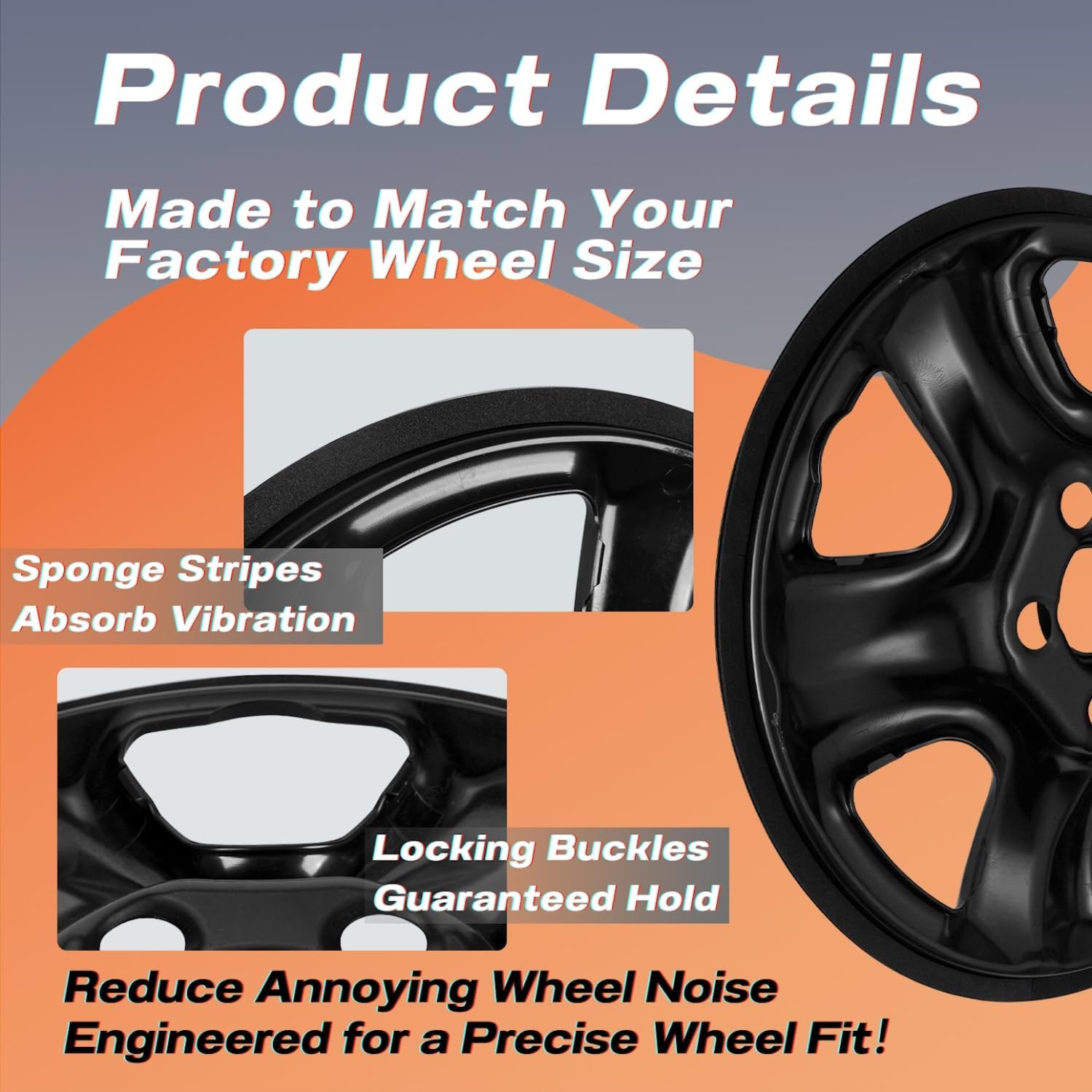 16 Inch Wheel Skins Compatible with 2012-2016 Honda CR-V Factory Steel Wheels, Snap-On Wheel Covers, Durable ABS Replacement Hubcaps Set of 4 (Black)