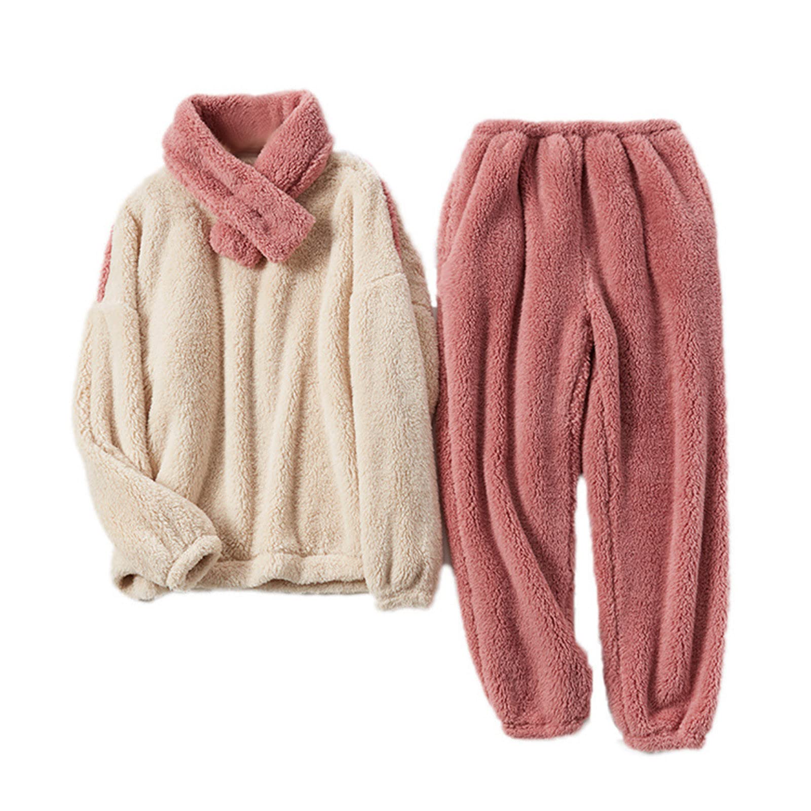 CMBSSTFC Pijamas de invierno para mujer, de forro polar, cálido y acogedor, pijamas térmicos de dos piezas, pantalones largos y camisetas de pijama, traje de jogging, conjunto de pijama de gran tamaño
