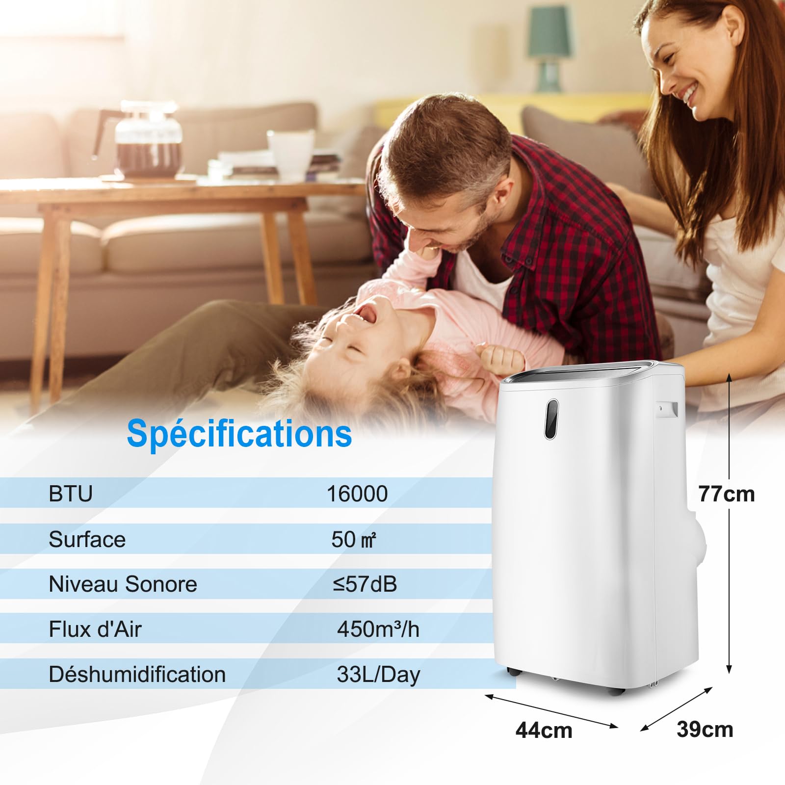 SOARS Climatiseur Mobile, 16000BTU 4,7kW, 4 en 1 Refroidissement & Chauffage & Déshumidification & Ventilateur, avec Tuyau d'Évacuation, Télécommande/Application, Minuterie 24H (16000BTU 4,7kW)