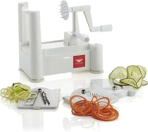 Paderno World Cuisine 3-Blade Vegetable Slicer / Spiralizer, Counter-Mounted and includes 3 Stainless Steel Blades