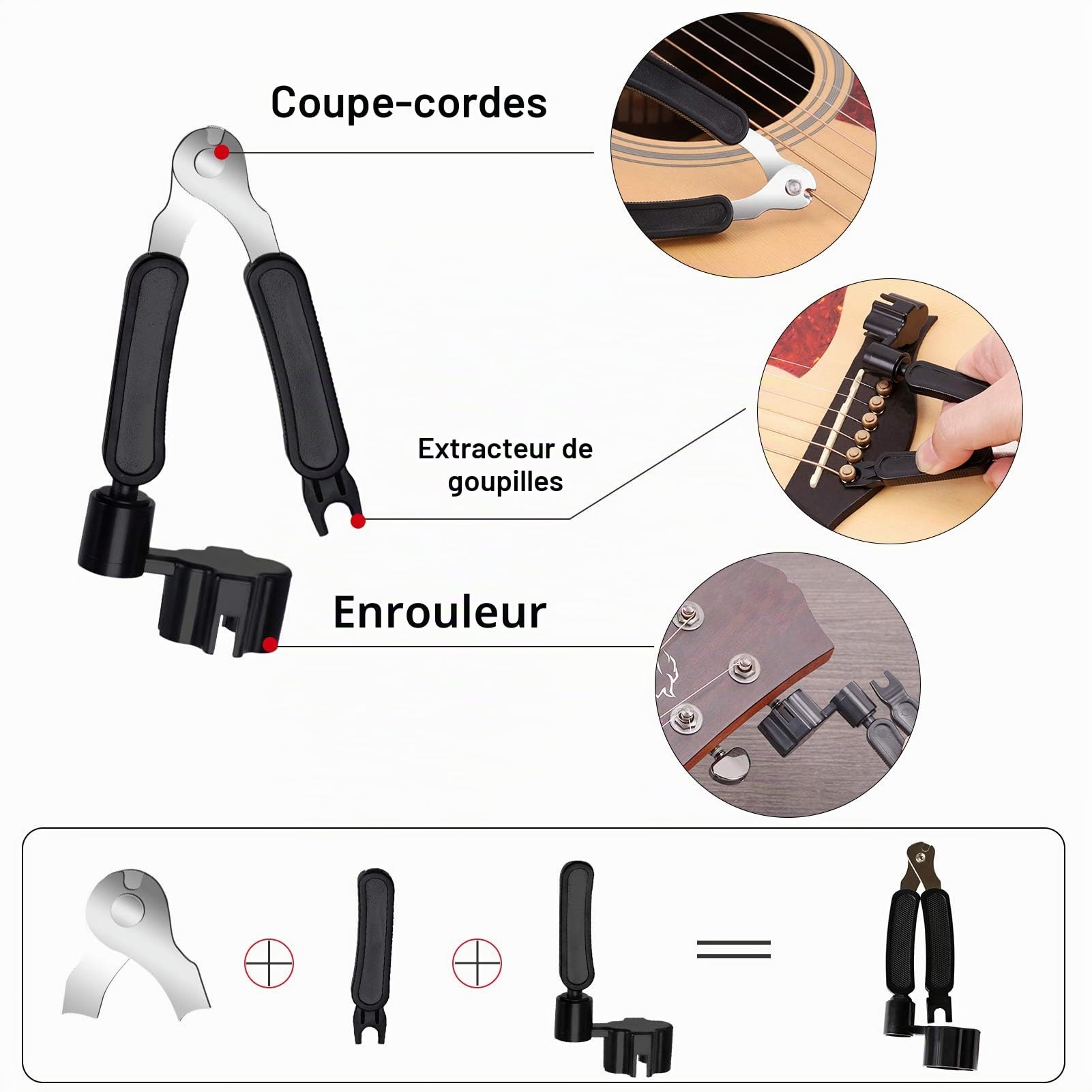 Kit Accessoire Guitare,TTCR-II 78 Pièces avec Support Guitare Capodastre Guitaren,15 Mediator Guitaren,3 set Cordes Acoustique,Accordeur,Enrouleur de Cordes,Sangle etc
