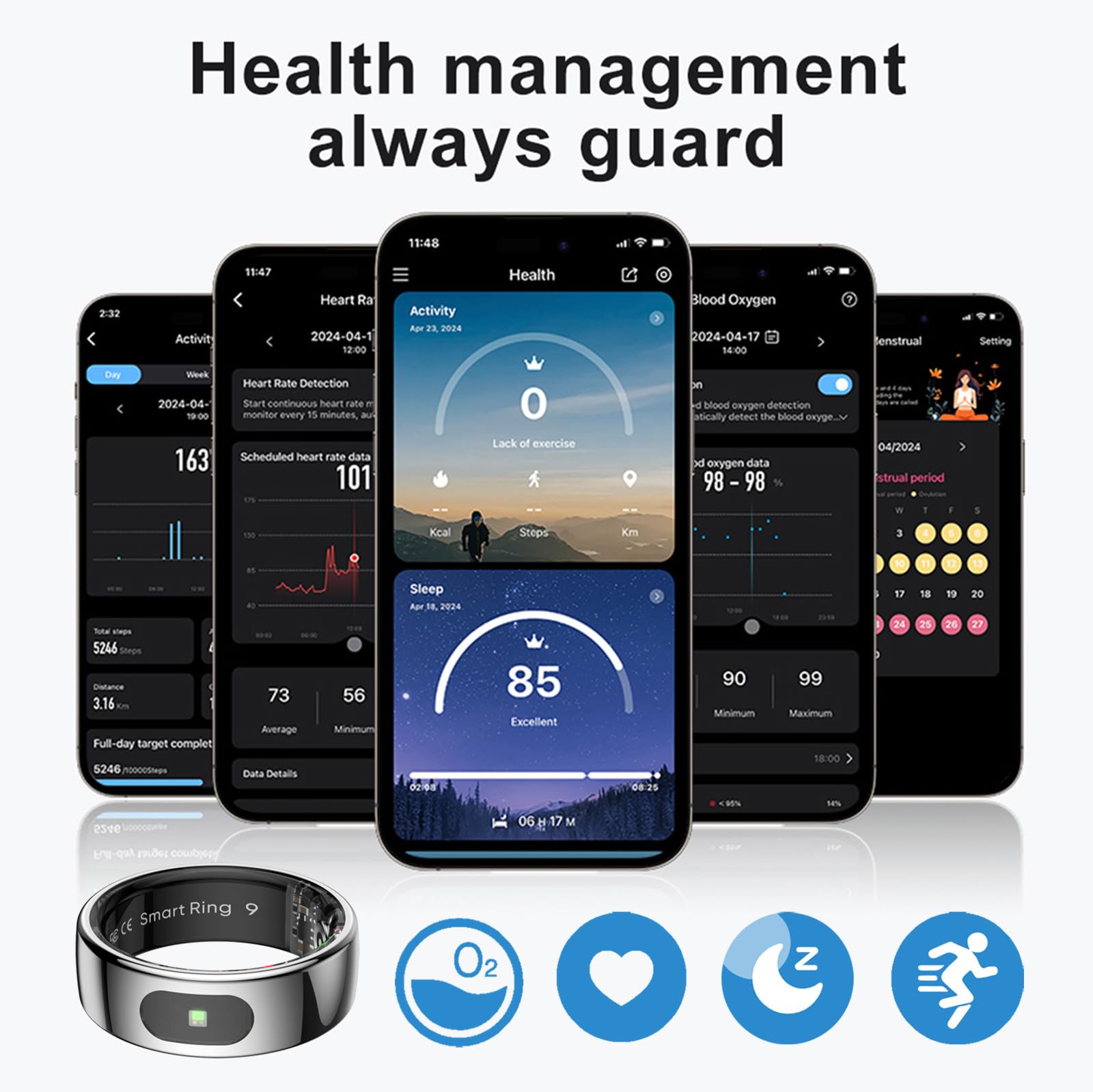Smart Ring Mit Gesundheits-Tracking – Benachrichtigungen, Schrittzähler, Schlafanalyse, Für IOS/Android