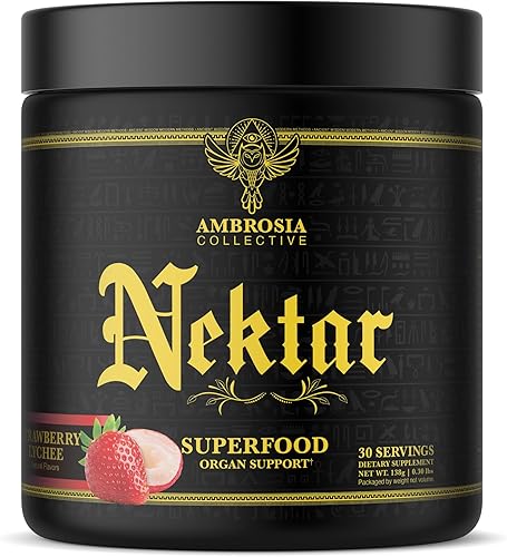 Miniatura 6 de Ambrosia Nektar - Superalimento en polvo  Suplemento completo para la salud  Apoyo a los órganos - hígado, corazón, salud renal  30 porciones (fresa