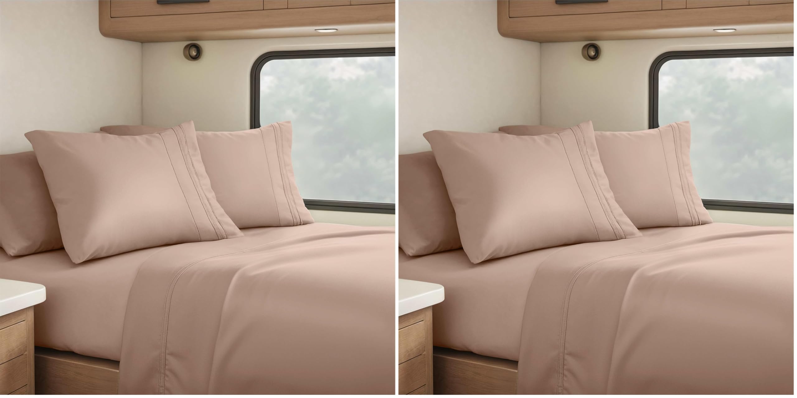 Clara Clark RV Queen Sheets - 6 Piece Luxury Sheets Set, Super Soft Bedding & Pillowcases, Taupe Sand (Pack of 2) Taupe Sand Short Queen (Pack of 2)