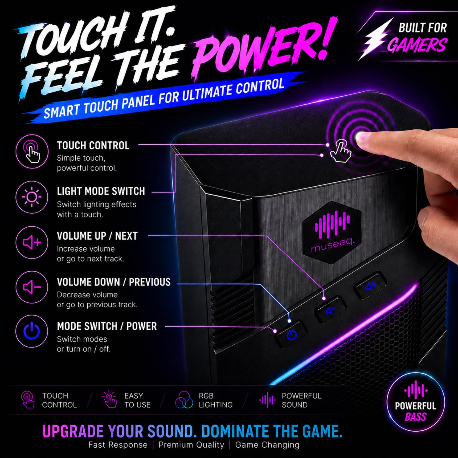 Altoparlanti Bluetooth RGB da scrivania, altoparlanti stereo per computer a 2.0 canali con 21 modalità di luce LED, suono dei bassi migliorato, alimentazione USB con AUX da 3,5 mm per giochi