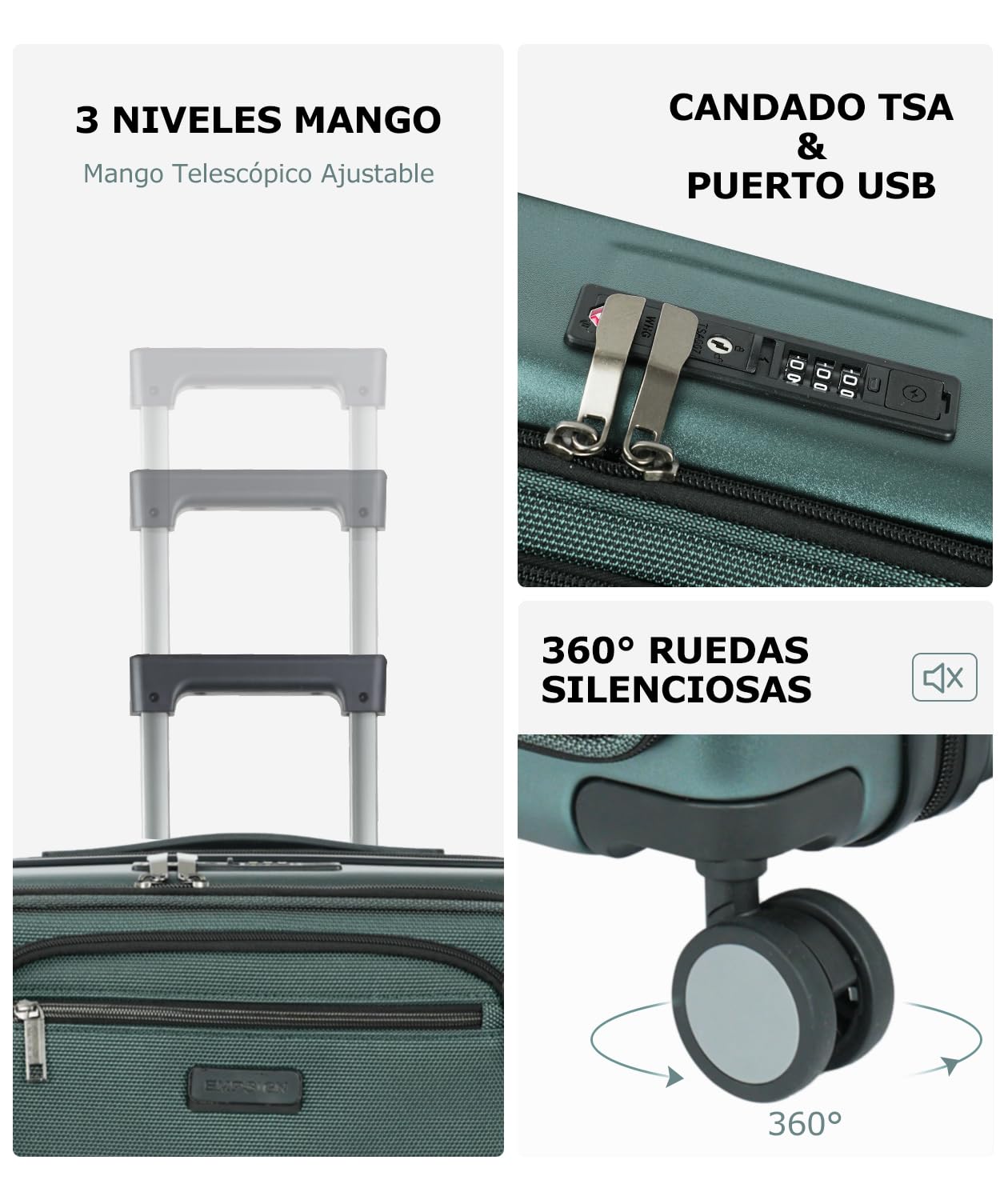 EMPSIGN Maleta de Cabina 20 Pulgadas, aprobada por aerolíneas | Maleta rígida expandible con cerradura TSA integrada, maleta de viaje con ruedas, 20 pulgadas, negra.