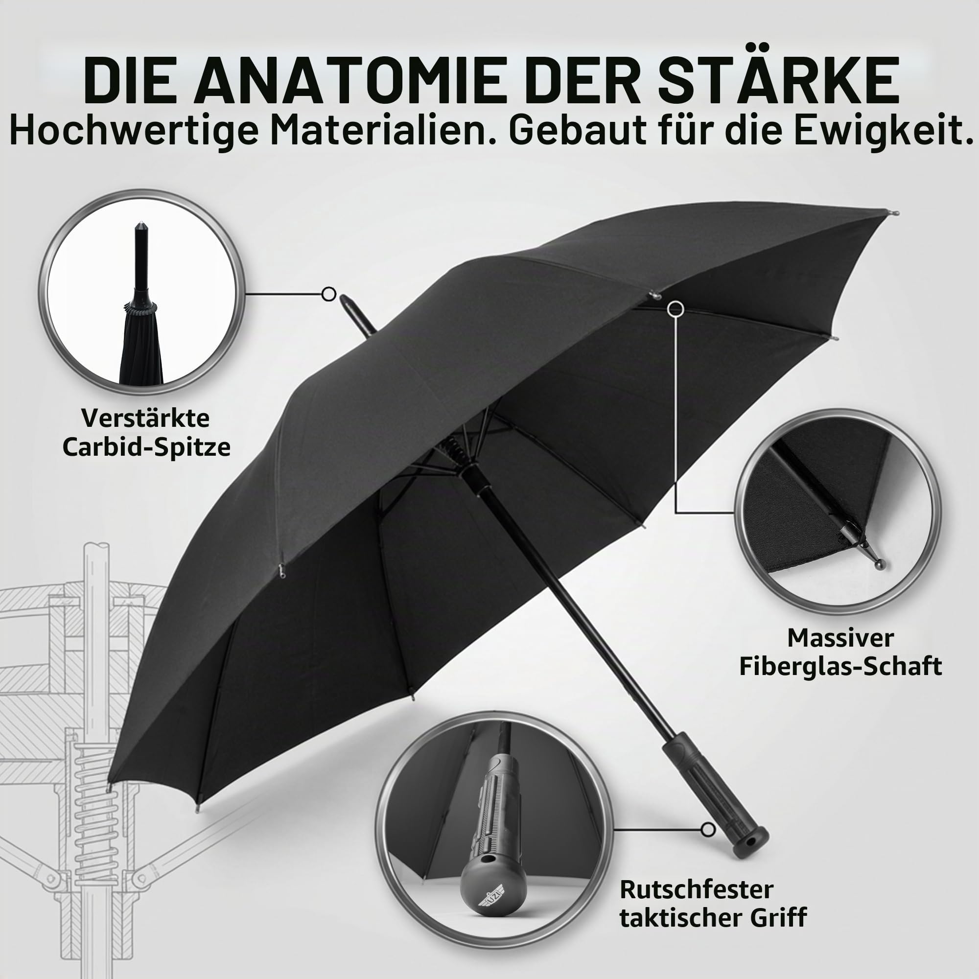 Uzi Tactical Self Defense Umbrella – Windproof Unbreakable Fiberglass Carbide Tip – Lightweight Large Portable Travel Umbrella