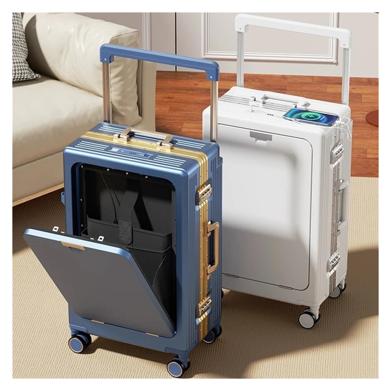 Valigia da viaggio 50,8 cm, 61 cm, 66 cm, 71 cm, marchio di moda con apertura frontale, E, 600 mm, Classico | Valigia da viaggio con asta di trazione larga per computer portatile