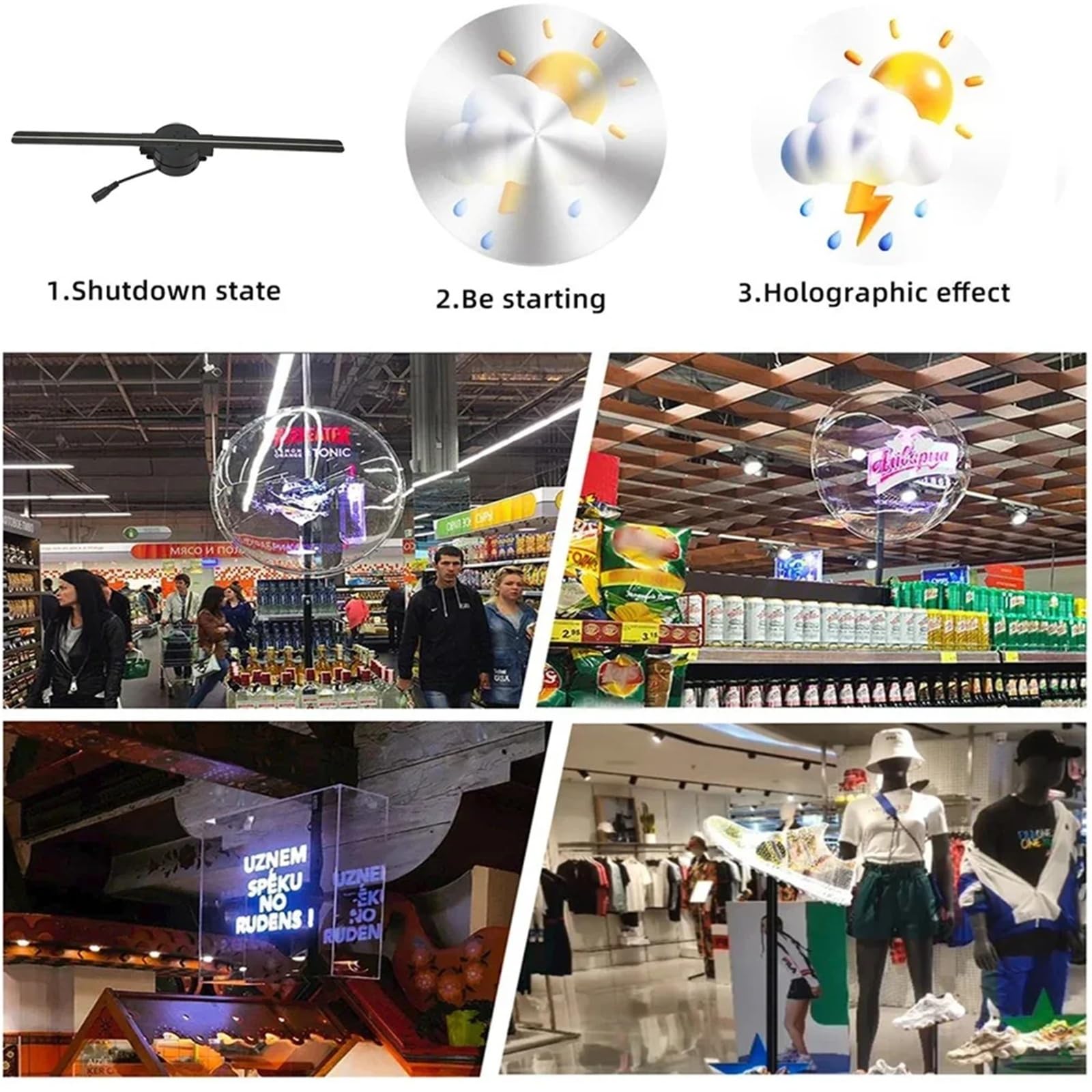 3D Hologram Fan 42CM WiFi Holographic Projector Advertising Display Light HD for Stores Bars Party Xmas(US-EU Plug)