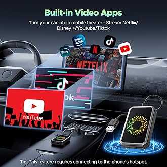 LAMTTO 3-in-1 Magic Video Box for Streaming Netflix/YouTube/TikTok, Wireless Carplay Adapter Dongle with USB Drive for OEM Wired Apple Car Play and Android Auto Cars