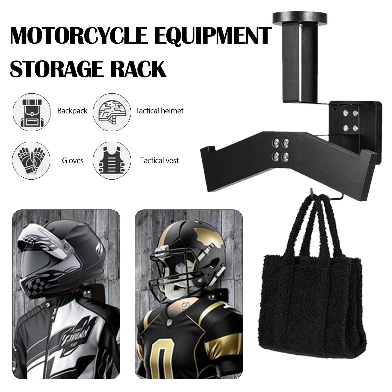 Porta Casco Moto da Parete, Gilet Tattico, Appendiabiti Espandibile, Organizzatore Multifunzionale per Accessori di Biciclette e Moto