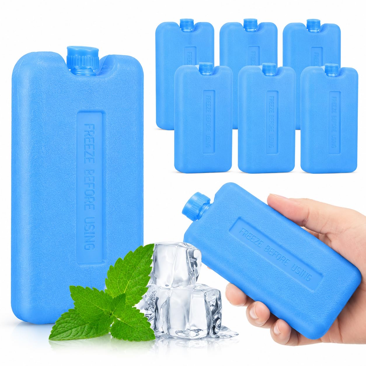 Tofficu 8PCS Reusable Ice Packs for Fan Reusable Cooler Air Conditioning Ice Blocks Lasting Cooling Packs for Portable Conditioners - Freezer Boxes for Lunch Bags, Office & Home (Medium Size)